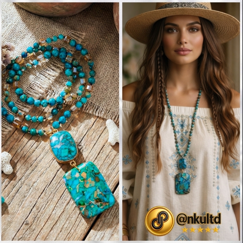 Radiant Orgonite Energy Pendant & Vibrant Crystal Beads Boho-Chic Necklace - Picture 3 of 13